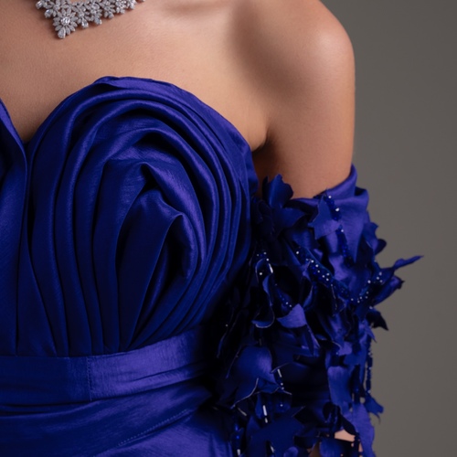 Purple taffeta with floral embroidery