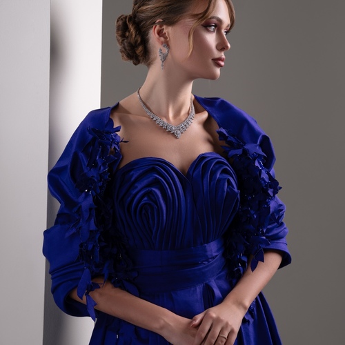 Purple taffeta with floral embroidery