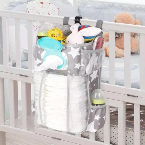 baby organizer basket - This storage bag is specially designed for children's beds
The hanging storage bag has a handle
The baby can take out the baby bottle at any time
  Suitable for crib, bedding set or stroller
Unique design of the napkin holder so that everything necessary is close at hand
Size: 44.6*23*16cm