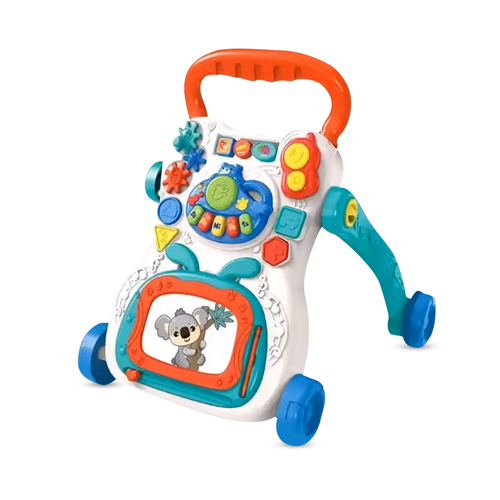 Moolly Store  - Plastic walker - Helps the child to walk and stand Developing children's different senses Prevents the child from slipping Corrects the child's walking movement Removable game board Easy to carry The child can use the board to draw