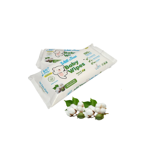 Natural cotton wipes 40 - Natural cotton wipes suitable for baby skin 95% pure water Completely free from alcohol and fragrances Designed to be suitable for sensitive skin 40 tissues per pack 20 packs per carton