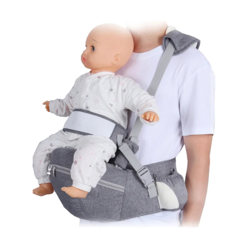 Shoulder Strap with Bag - Polyester fabric that is breathable and gentle on the skin Detachable, integrated, and easy to clean Comfortable design for the child's legs to provide more comfort Wide adjustable belt that easily fits the waist Spacious storage bag that can hold towels, bottles, mobile phones, etc. Safe reflective and anti-slip design for the waist seat to ensure child safety Can hold up to 20 kg Suitable for ages (0 - 36) months Padded anti-slip cushion Good ventilation three-dimensional mesh Colors: Pink - Blue - Gray