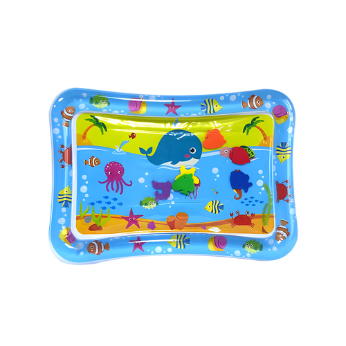 Water Play Mat - Water Play Mat Helps strengthen the child's back, legs, arms, and neck Promotes brain development Aids in hand-eye coordination Wonderful patterns and shapes Underwater life Floating animals Can be folded and packed after deflation Lightweight and easy to store Inflation method is illustrated in the picture Suitable for children aged 3 to 12 months Price: 5 Kuwaiti Dinars