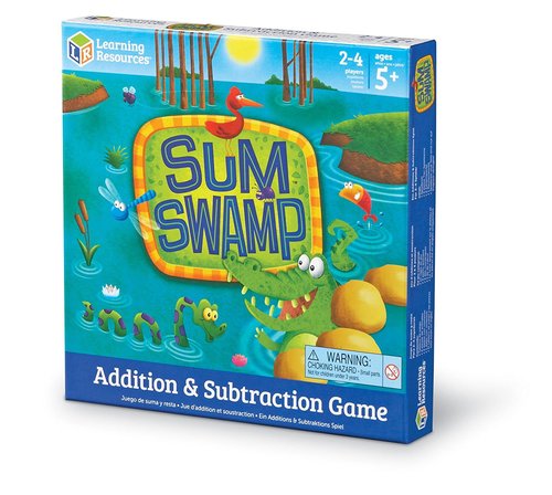 Sum Swamp - Award winning board game reinforces addition and subtraction Helps children understand number sentences Includes gameboard, 4 swamp creature game pieces, 2 number dice, and an operation die Home school supplies for ages 5+, For 2-4 players Additional home learning activities for this game are available to be downloaded from the product information section.