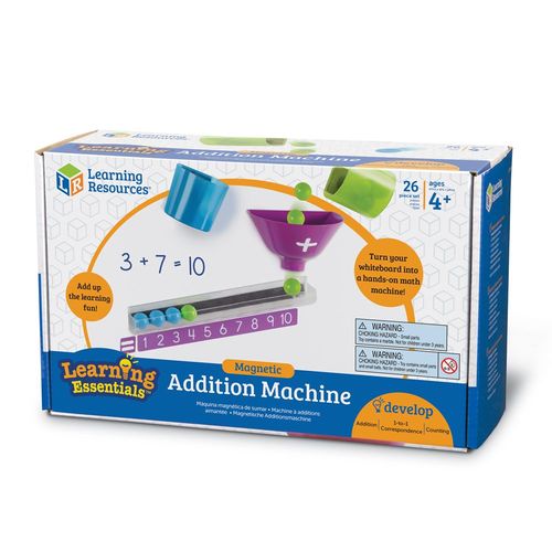 Magnetic Adding Machine - Front of class resource for demonstrating simple addition. All pieces are magnetic and will attach to your whiteboard. Complete addition activities in three easy steps. Made from wipe clean, durable plastic. Includes multilingual activity guide.