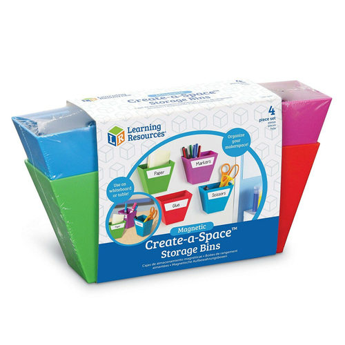 Magnetic Create a space Storage Bins - Vibrant and modern design Ideal storage solution for your class or home office Boxes fix to any magnetic surface or can stand independently Includes four vibrant storage boxes and a sheet of wipe-clean labels Measures 30.5cm D x 11.5cm H.