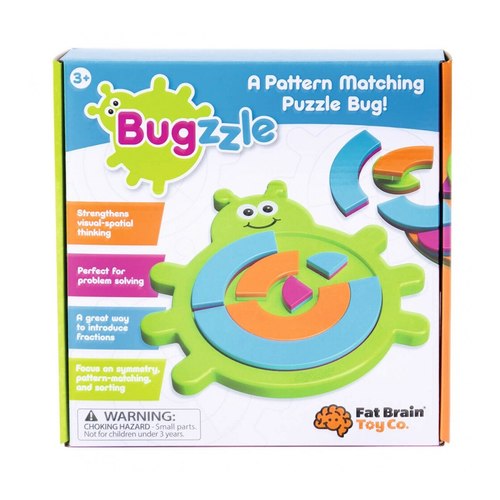 Bugzzle - Puzzle of arranging semi-circular pieces to match pictures on puzzle cards Encourages fine motor skills, spatial reasoning, logic, critical thinking, problem-solving A wonderfully satisfying, brain-strengthening experience Flip and arrange the puzzle pieces onto the bug tray to recreate the pictures on the challenge cards Includes 18 dual-color puzzle pieces, puzzle tray, 40 challenge cards High-quality ABS-plastic – BPA-Free. Great for ages 3 to 7 years old.