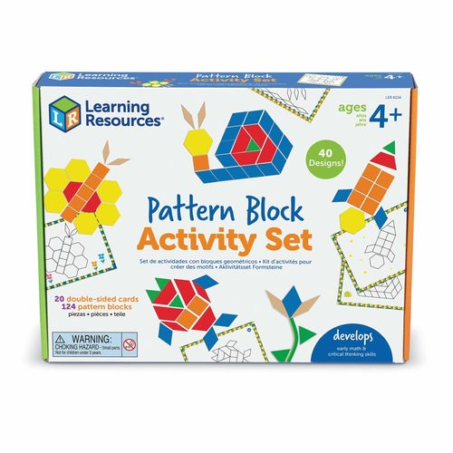 Pattern Blocks Activity Set - MASTER early geometry skills while making creative pictures EXPLORE 40 progressive design challenges that grow with your skills INCLUDES 20 double-sided design cards filled with artsy STEM challenges MAKE your own creations with 124 plastic pattern blocks TEACHES a number of skills including following directions, colour recognition, and maths and geometry fundamentals like shape identification, patterning, and 2D design.