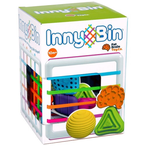 InnyBin - This Perfect toy encourages shape sorting and colour recognition as it comes with 6 chunky, uniquely textured shapes and a cube made of elastic bands. Watch your kids having fun while pushing the shapes through the elastic bands. This shape sorting toy box has been designed to provide your little ones tactile experience. Watch your baby having sensory toy fun. Sorting the colourful shapes helps to develop your baby’s logic and problem solving skills, while having a frustration-free shape-learning experience. This InnyBin baby toy is great for hours of sorting fun and supports your baby’s colour recognition and fine motor skills.