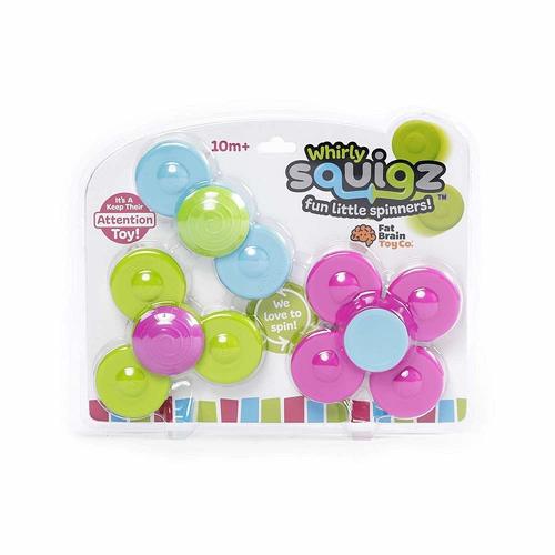 Whirly Squigz - Set of 3 colorful silicone spinners for a mesmerizing experience for the hands and eyes through sinning wonderfully smooth and fast. Encourages fine motor skills, sensory exploration, cause-effect learning Spinners made of 100% high quality, food-grade silicone – Perfect for teething which is BPA-Free, fully safety tested. Each features a suction cup on one side, swirl-textured dome on the other. Sticks to any smooth, flat, non-porous surface. Includes 3 Whirly Squigz – One with 2 petals, one with 3, and one with 4 High-quality design and materials – Lasting durability and safety.