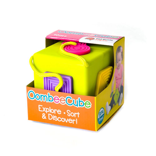 Oombee Cube - The Oombee Cube offers a unique way to shape-sorting fun! With 6 rubbery shapes attached to it’s corners, you never have to worry about losing a single shape TACTILE LEARNING: Little hands delight in sliding each shape smoothly and snugly into each of their respective slots. Shapes are rubbery, textured, and squishy – fun for little fingers to feel and also great for teething! DEVELOPMENTAL SKILLS: Strengthens fine motor skills, shape recognition and visual-spatial skills while enhancing sensory learning. Shapes include triangle, square, oval, circle, pentagon, and double circle SAFE: Shapes are made of 100% food-grade, BPA-free silicone, strings are short enough to be exceptionally safe but long enough for children to explore freely. Constructed with high-quality design and materials for lasting durability and safety.