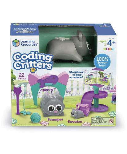 Coding Critters (Cat) - Code along with your first coding friends and their screen-free storybook coding adventure. Play fetch, hide and seek, and more with curious Scamper and sneaky Sneaker. Design your own endless coding challenges with the 22-piece pet play set. Play mode simulates real pet. Toy of the Year Award winner for children ages 4 and up.