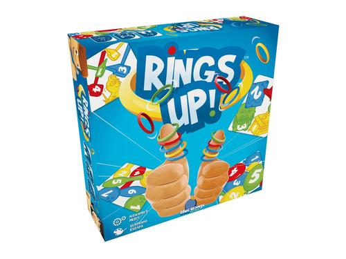 Rings Up! - Race to scoop the loops! The goal is to be the first to stack different colored rings on your thumb, based on the order shown on a challenge card. This is not as easy as you think! The challenge cards will require each player to focus on the order of numbers and match their colors. Different variations of play make this a must have party game that is as fun for little ones as it is for the big ones!