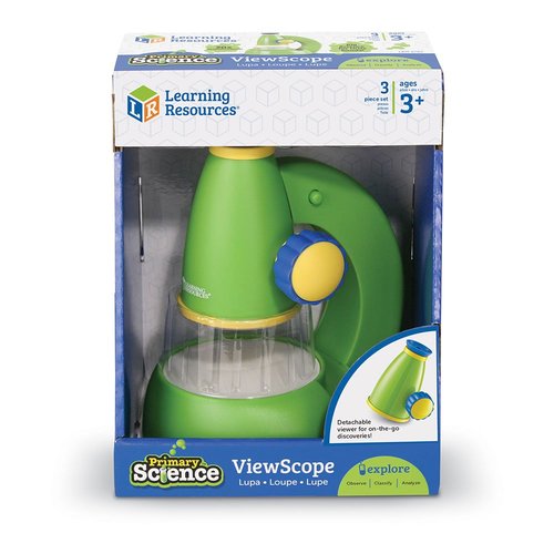 Primary Science View Scoop - Explore with this early science tool. Familiarize children with the feel of using a microscope. Set includes ViewScope, base, and clear plastic specimen case. Features detachable viewer, 20x magnification, and large focus knob. Ideal for ages 3+.