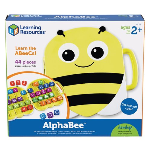 Alphabee - Friendly bumblebee carrying case opens to reveal a three-in-one learning activity set DEVELOP: Kids build letter, number, and shape recognition with bee activity set that also boosts fine motor skills PORTABLE: Sturdy handle and latch so kids may take learning with them wherever they go. Includes 41 pieces: 1 bumblebee case, 40 multicolor tiles with uppercase and lowercase letters, numbers and 4 popular shapes UNPLUGGED PLAY: ABC blocks are uppercase on one side and lowercase on the other and fit into individual divots; activity cards offer fun educational lessons and suggestions to expand learning fun Homeschool supplies for ages 2+