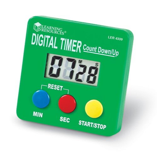 Digital CountDown Timer - Easy-to-operate, digital timer counts up or down 1 – 100 minutes. Great classroom tool to keep track of timed activities like presentations, debates, assessments, sports activities, and breaks. Displays both seconds and minutes. Colors may vary. Ideal for ages 5+.