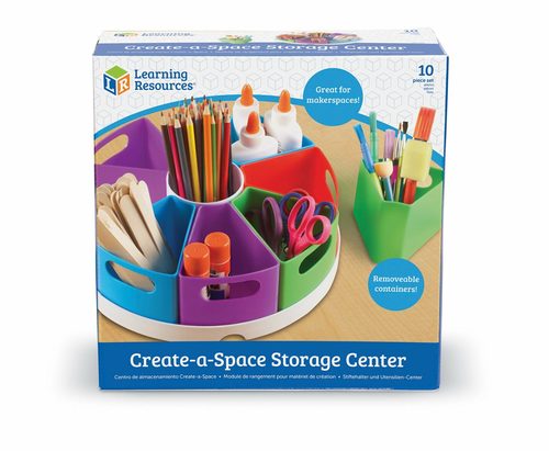 Create a Space Storage Center - Vibrant and modern design. Ideal storage solution for your class or home office. Storage tray includes nine containers; eight outer segments and one round pot in the centre. Wipe-clean plastic. Measures 30.5cm D x 11.5cm H.