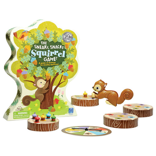 The Sneaky Snacky Squirrel - BEST-SELLING PRESCHOOL GAME 5 YEARS RUNNING! Reinforce color learning, help develop matching skills, strategic thinking, turn-taking, hand-eye coordination, and fine motor skills with this board game for kids Your forest pals are hungry and need your help. Help them find their acorns in this fun and addictive toddler board game designed to teach young children about colors. Easy to understand and play—no reading required. Easy setup and clean up . HOW TO PLAY: Spin the spinner and pick up the matching acorn with your Squirrel Squeezer, placing it in your log. The first to collect 5 acorns wins INCLUDES: A colorful tree-shaped game board, Squirrel Squeezer, 20 colored acorns, 1 game spinner, 4 logs, and instruction guide.