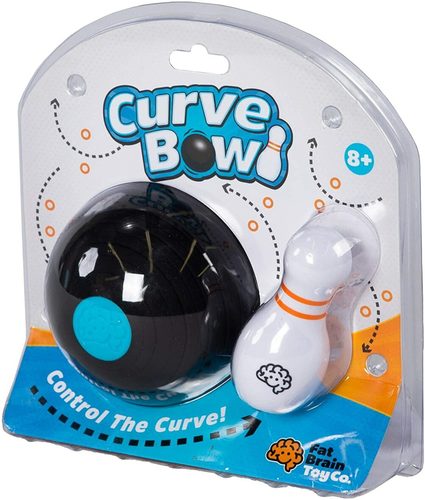 Curve Bowling - CAN YOU ROLL THE PERFECT CURVE? Turn any environment into a skill-challenge obstacle course! ROLL THE LOPSIDED BALL AT JUST THE RIGHT ANGLE; Try to curve past the obstacles and hit the pin. PERFECT FOR AGES 8 AND UP; Uniquely challenging and fun for kids and adults; High-quality materials. CHALLENGES HAND-EYE COORDINATION, concentration, problem-solving, critical thinking, and creativity. PIN AND OBSTACLES STORE INSIDE BALL; Ball measures 4 inches in diameter; Frustration-free packaging.