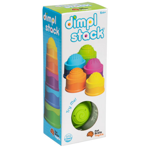 Dimpl Stack - A VIBRANT STACK-AND-DISCOVER EXPERIENCE! Tactile fascination abounds! EACH CUP FEATURES A TEXTURED SILICONE BUBBLE; Stack them, nest them, or arrange them creatively PERFECT FOR AGES 6 MONTHS AND UP; 100% food-grade silicone, ABS plastic; BPA-free; Durable! STRENGTHENS FINE MOTOR SKILLS, spatial reasoning; Inspires sensory learning, tactile exploration INCLUDES 5 DIMPL STACKING CUPS; Vibrant colors; Frustration-free packaging.