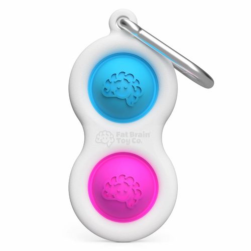 Simpl Dimpl (Blue/pink) - A UNIQUE KEYCHAIN FEATURING SILICONE FIDGET BUTTONS; Endless hours of fidget fun! FIDGETY FINGERS CAN’T PUT IT DOWN! Mini clip easily attaches to keys, purse, backpack. GREAT FOR AGES 3 TO ADULT; Buttons made of food-grade silicone; Frame made of quality ABS plastic. ENCOURAGES TACTILE STIMULATION, calmness, concentration; A simple delight that’s hard to resist! AVAILABLE IN 4 COLOR COMBINATIONS; Frustration-free packaging.