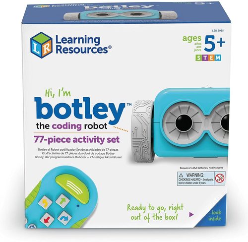 Botley the Coding Robot Activity Set - Botley allows children to engage in simple programming skills which develop critical thinking It can be programmed to move, turn, avoid and move objects and make sounds; up to 80 steps in one sequence Botley utilises step coding and logic and will encourage early programming skills which will develop critical thinking and problem solving Activity Set Includes Remote Programmer, Detachable Arms, 40 Coding Cards, 6 Double Sided Boards, Stickers and a Range of Obstacle Accessories Suitable for ages 5+ .