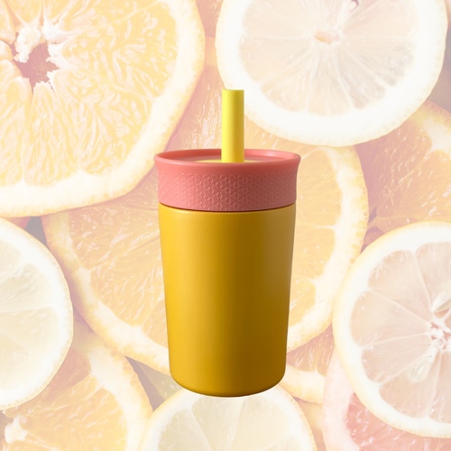 Moolly Store  - كوب شرب أصفر - ٣٥٠ مل كوب شرب ستانلس ستيل مع عود سيليكون باللون الأصفر لون فرايحي ومقاوم للانسكاب💛