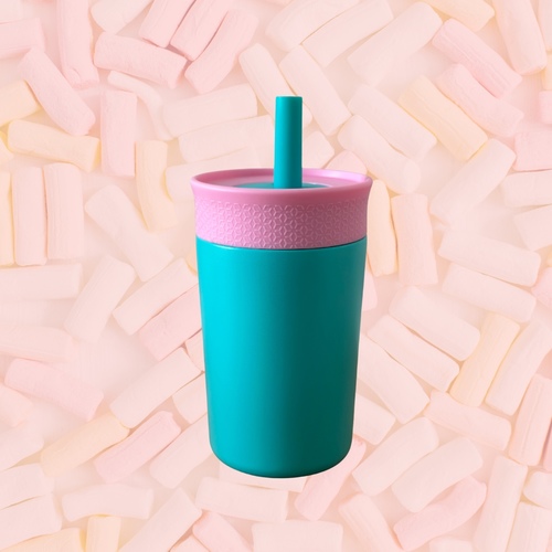 Moolly Store  - كوب شرب أزرق - ٣٥٠ مل كوب شرب ستانلس ستيل مع عود سيليكون باللون الأزرق لون فرايحي ومقاوم للانسكاب🩵