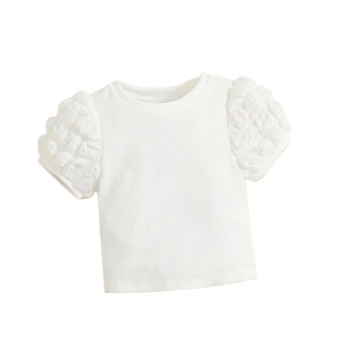 White Top with Puffy Sleeves - White Coton Top