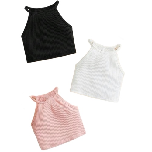 Little Miss - 3pcs Coton Tanktop - 3pcs (pink + white + black )  without tutu skirt