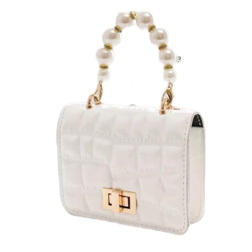 Pearl Chain Bag with Golden Lock - Height : 10 cm , width : 12.5 cm