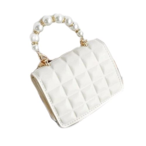 Little Miss - white Bag with pearl chain - Height : 9cm , width : 12cm