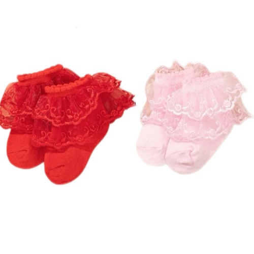 Little Miss - Two Socks ( red+ pink)