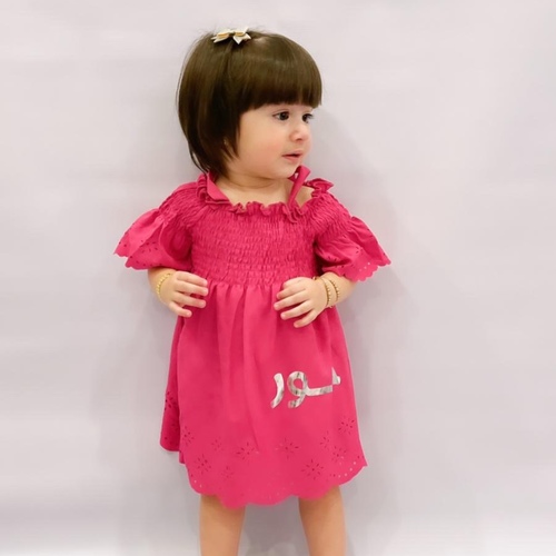 Little Miss - Pink Summer Dress with Name - Print your baby name  kindly wirte the name in the notes Socks and hair clips not include