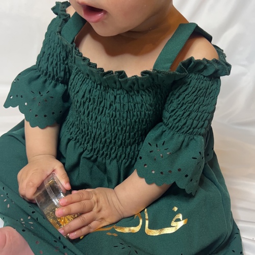 Green  dress with print name - Kindly write your baby name in the notes