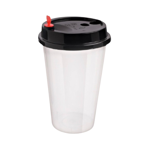 Sahel Agadeer  - Hot/Cold Plastic Cups with Thick Black Lid 400ml - Plastic cups with thick black lid 400 ml 
 20 pieces