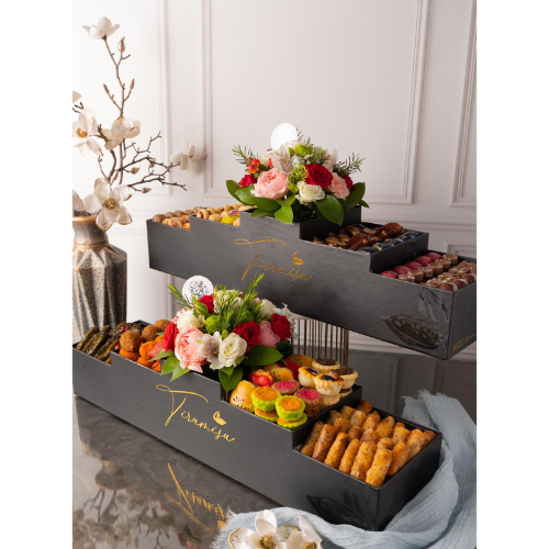 Mudaraj Mawalleh and Sweet Offer - The two stands offered sweet and salty 80 pieces of chocolate, assortment of mixes 80 pieces of mix citrus fruits, mix grape leaves, musakhan, mix kebabs, mix fatayer