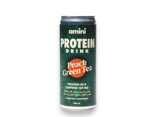 Amini Protein Carbonated Drink Peach Green Tea Sugar Free 330ml - Amini Protein Carbonated Drink Peach Green Tea Flavor 20 Grams of Protein/Can 105 Grams of Caffeine/Can Sugar Free Fat Free