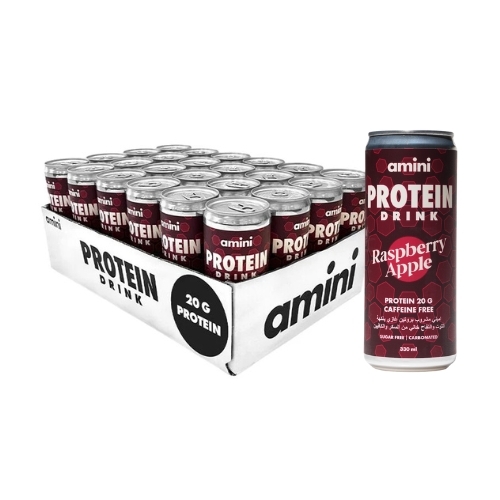 Amini Protein Carbonated Drink Raspberry Apple Sugar Free 330ml X 24 - Amini Protein Carbonated Drink Raspberry Apple Flavor 20 Grams of Protein/Can Caffeine Free Sugar Free Fat Free