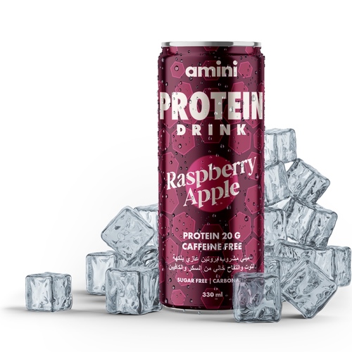 Amini Protein Carbonated Drink Raspberry Apple Sugar Free 330ml - Amini Protein Carbonated Drink Raspberry Apple Flavor 20 Grams of Protein/Can Caffeine Free Sugar Free Fat Free