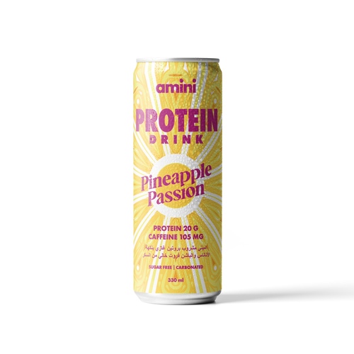 Amini Protein Carbonated Drink Pineapple Passion 330ml - 20 Grams of Protein/Can
105 Grams of Caffeine/Can Sugar Free Fat Free