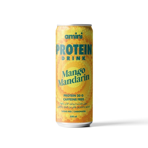 Carton 24 X 330ml Amini Protein Carbonated Drink Mango Mandarin Sugar Free - Mango Mandarin Flavor 20 Grams of Protein/Can Caffeine Free Sugar Free Fat Free