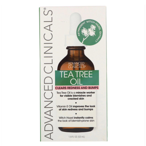 Products.Q8 co. - Advanced Clinicals, tea tree oil 1.75 fl oz (52 ml) - * Astringent Witch Hazel Extract
* Clears Redness and Bumps
Tea Tree Oil is a miracle worker for visible blemishes and cracked skin.
Vitamin E Oil improves the look of skin redness and bumps.
Witch Hazel instantly calms the look of blemish-prone skin.