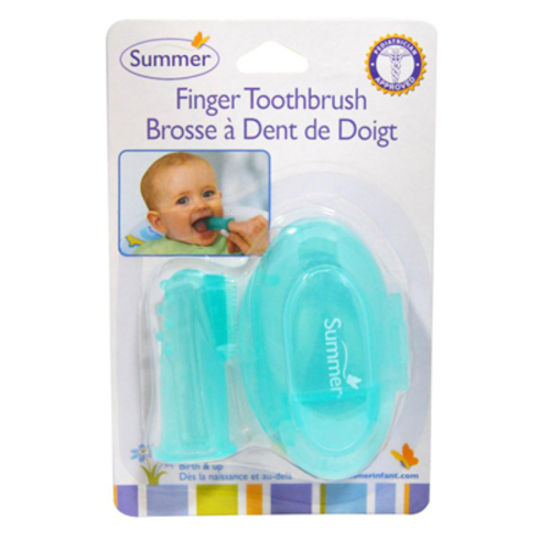 Products.Q8 co. - Summers finger toothbrushes with cover - * Relieves teething pain
* Promotes early dental hygiene
* Soft bristles are gentle on the baby's gums
* Bisphenol A Free
* Make cleaning teeth fun!