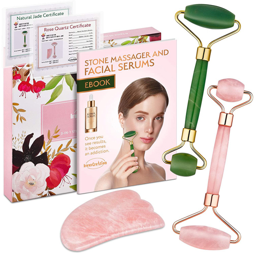 Products.Q8 co. - Authentic Jade Roller Inno creation - Reduces facial tension
Skin elasticity enhances tightening and toning of the skin
Inhibiting the appearance of fine lines and wrinkles
Reduces puffiness, eye bags and dark circles around the eyes
It helps penetrate beauty products such as face creams and serums deeper into the skin for better absorption
Promotes blood circulation on the face for a natural healthy glow