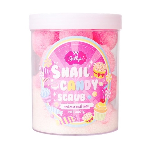 Products.Q8 co. - JELLYS SNAIL CANDY SCRUB - Skin cleansing product in the form of skin scrub and mask 3 in one. Helps remove old skin cells and replenish with new cells. Adjust skin tone to be even, reduce blemish and dark spots. Control skin oil which is the leading cause of acne. Makes skin more glowing, smooth, and moisturized. Gentle to all skin type even the most sensitive skin.

Expected result

-Adjust skin tone to be brighter with healthy looks.
-Reduce wrinkle and lines. Makes skin more firm.
-Help smoothen and soften skin for inviting touch.
-Reduce damage mark and dark spot or acne scar.
-Prevent new acne. Protect skin from anti-oxidant
-Replenish old damaged cell and nourish skin
-Remove dead skin
-Improve skin tone multiple level without hazardous substance
-Reveal difference in first try