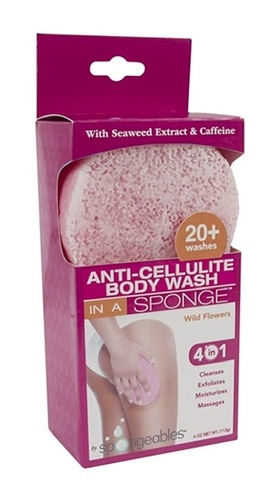 Products.Q8 co. - Spongeables Anti-Cellulite Body Wash in a Sponge, Wild Flowers Scent - Reduce  the appearance of cellulite DUAL-TEXTURED: Use the buffer to treat cellulite, exfoliate, and soften skin; use the soft side to cleanse and moisturize SUPERIOR HYDRATION: Contains a moisturizing blend of olive oil and vitamin E to keep your skin hydrated and healthy all day long JUST ADD WATER: The soap is already in the sponge, so you just add water and squeeze to release the foamy cleanser and start scrubbing LONG LASTING: The soap will last for 20+ washes, and the sponge can be used with your favorite moisturizing body wash or cleanser long after the soap has been used up