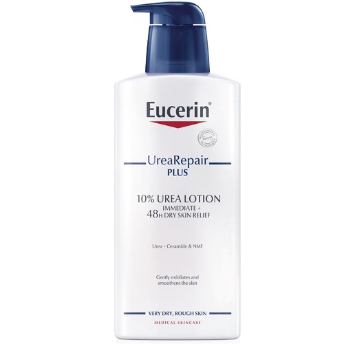 Products.Q8 co. - Eucerin - Urea repair plus body intense lotion with urea 10% for dry skin - Eucerin UreaRepair Plus Lotion 10% Urea is a deeply moisturizing treatment for extremely dry, itchy, and flaky skin. Infused with Urea, Ceramides, and other natural moisturizing factors, this product is especially indicated for the daily care of damaged skin, due to its ability to bind moisture to the skin, all the while restoring the skin's natural protective barrier to prevent further moisture loss. Clinically proven to deliver immediate relief and comfort, this formula also provides hydration that lasts for up to 48 hours.