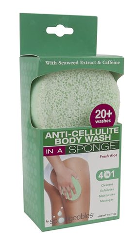 Products.Q8 co. - Spongeables Anti-Cellulite Body Wash in a Sponge, fresh Aloe Scent - PREMIUM QUALITY: Each sponge is infused with an exquisite blend of ingredients shown to reduce the appearance of cellulite DUAL-TEXTURED: Use the buffer to treat cellulite, exfoliate, and soften skin; use the soft side to cleanse and moisturize SUPERIOR HYDRATION: Contains a moisturizing blend of olive oil and vitamin E to keep your skin hydrated and healthy all day long JUST ADD WATER: The soap is already in the sponge, so you just add water and squeeze to release the foamy cleanser and start scrubbing LONG LASTING: The soap will last for 20+ washes, and the sponge can be used with your favorite moisturizing body wash or cleanser long after the soap has been used up