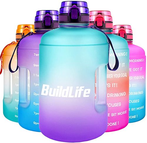 Motivational Water Bottle Wide Mouth with Time - half Gallon / 2 L